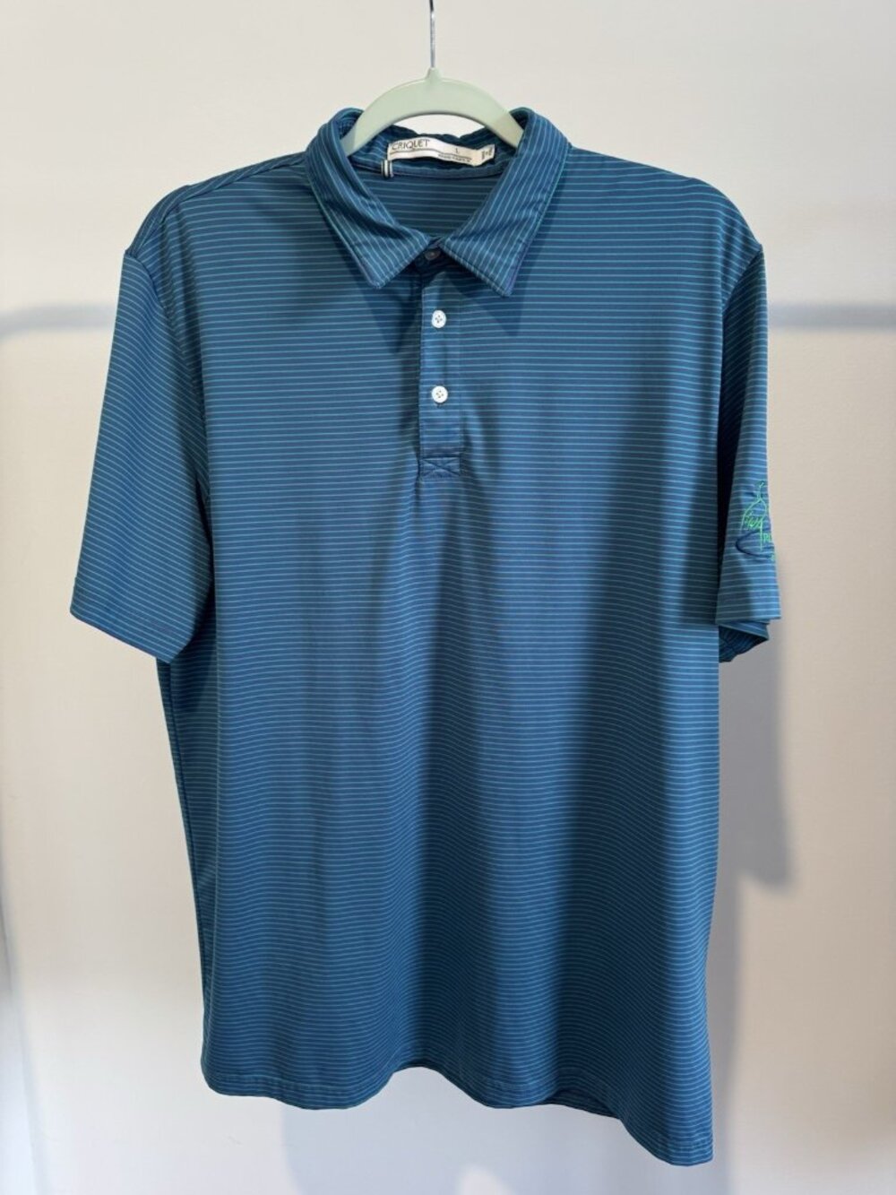 Criquet Golf Polo Men's Large Blue Striped Pima Cotton Edisto Club